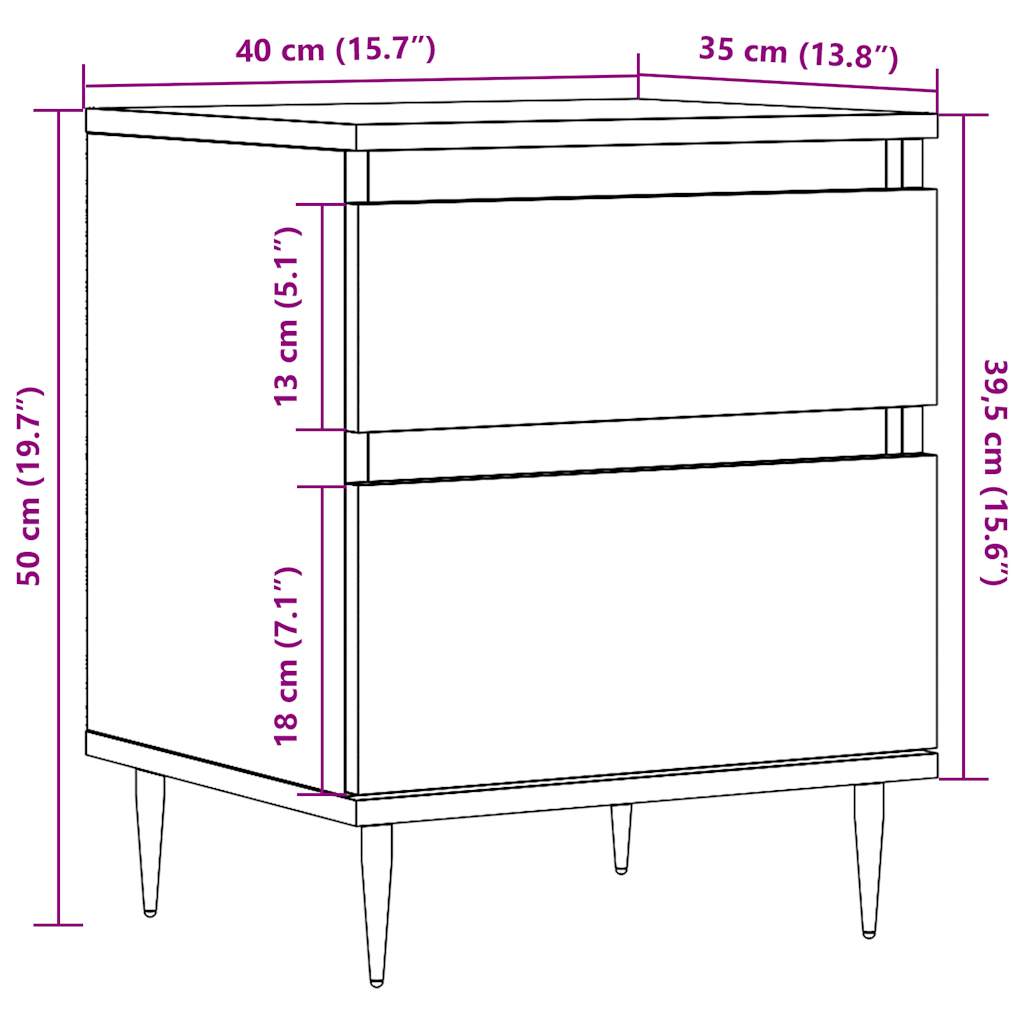 sengeborde 2 stk. 40x35x50 cm kunsteg