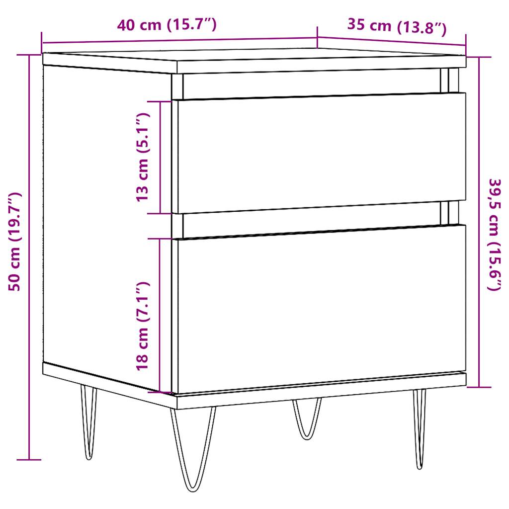 sengebord 40x35x50 cm konstrueret træ antikt træ