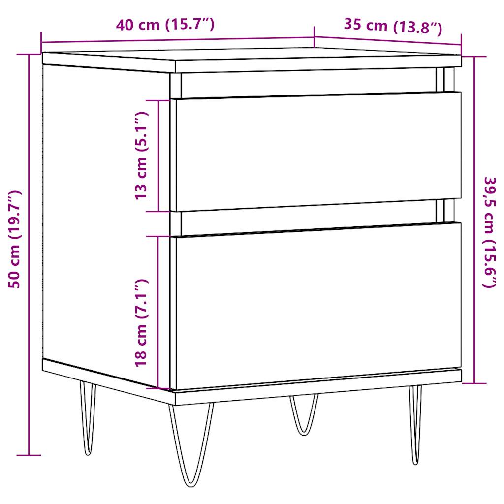 sengebord 40x35x50 cm konstrueret træ kunsteg