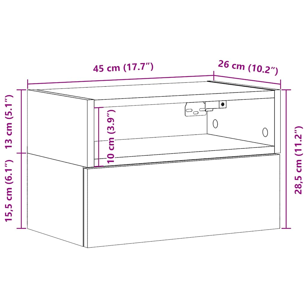 væghængte sengeborde 2 stk. 45x26x28,5 cm sonoma-eg