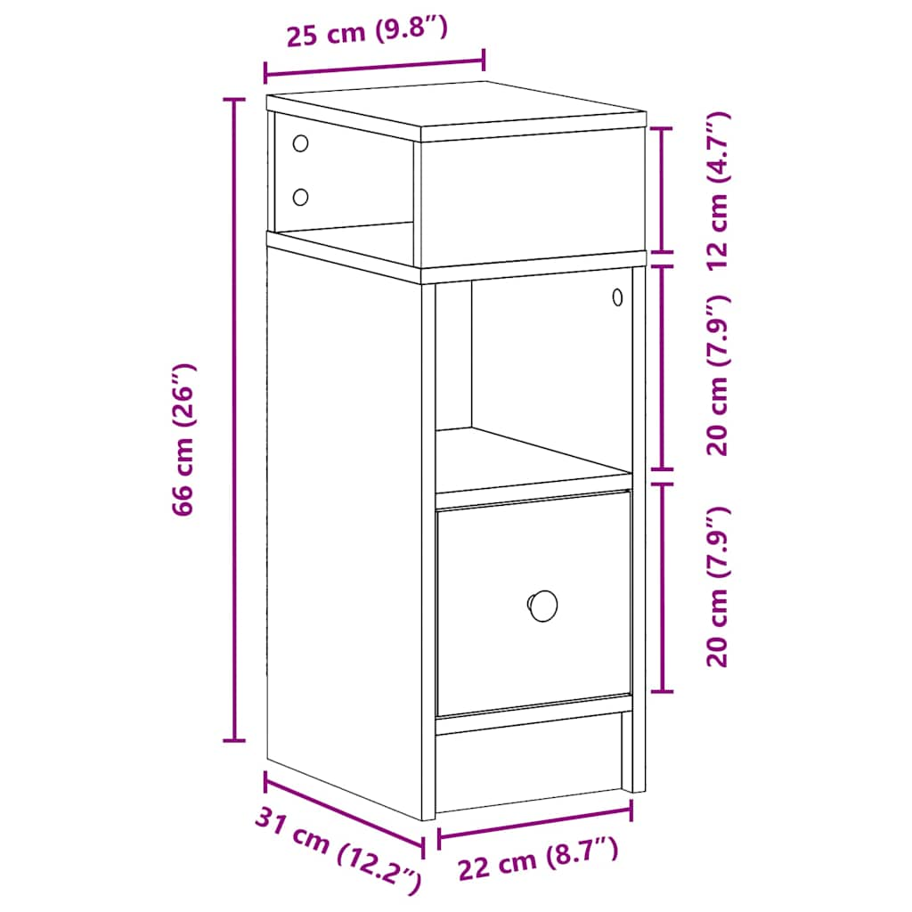 sengeborde 2 stk. med skuffe 25x31x66 cm sort