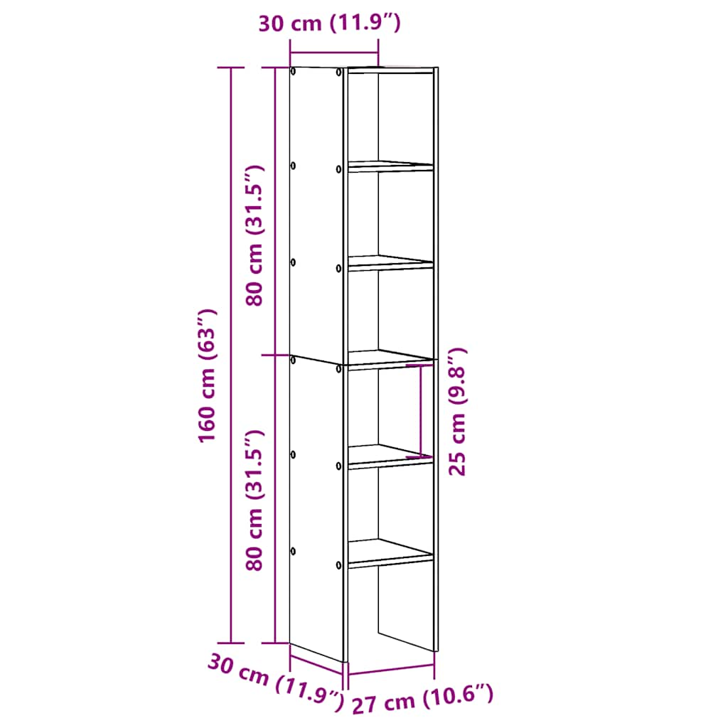 bogreoler stabelbare 2 stk. 30x30x80 cm konstrueret træ sort-eg