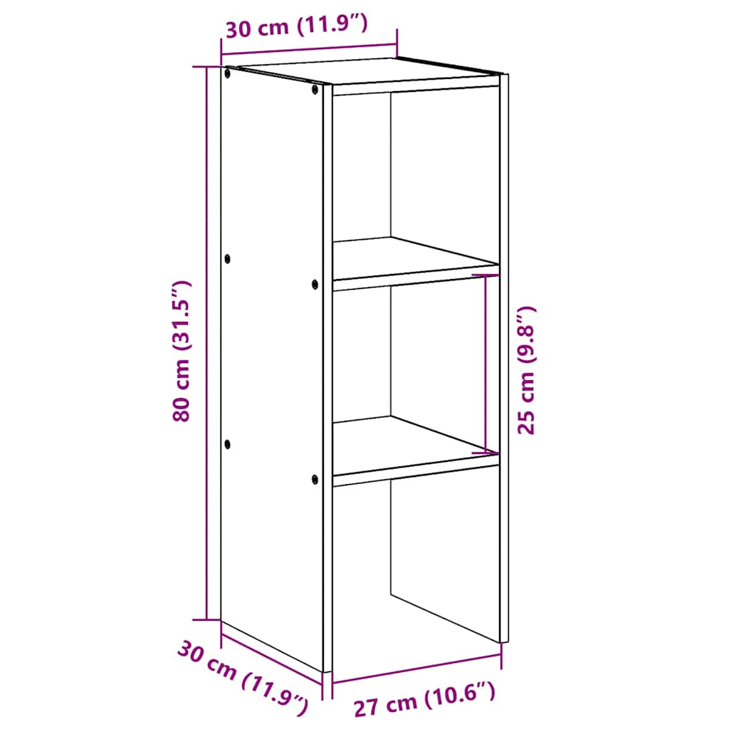 bogreol stabelbar 30x30x80 cm konstrueret træ sonoma-eg