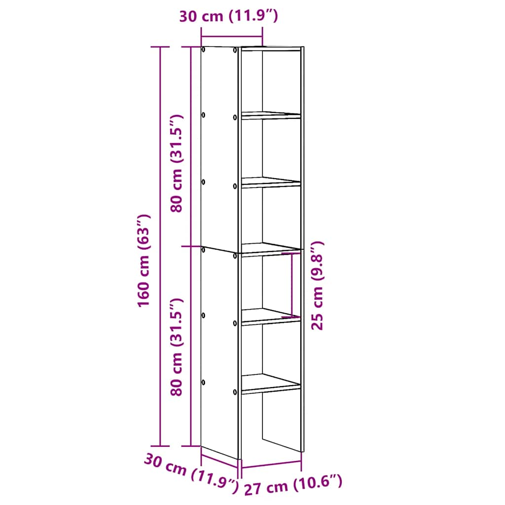 bogreoler stabelbare 2 stk. 30x30x80 cm sonoma-eg