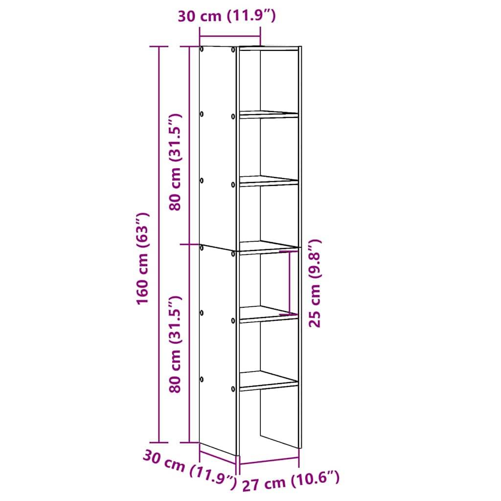 bogreoler stabelbare 2 stk. 30x30x80 cm antikt træ