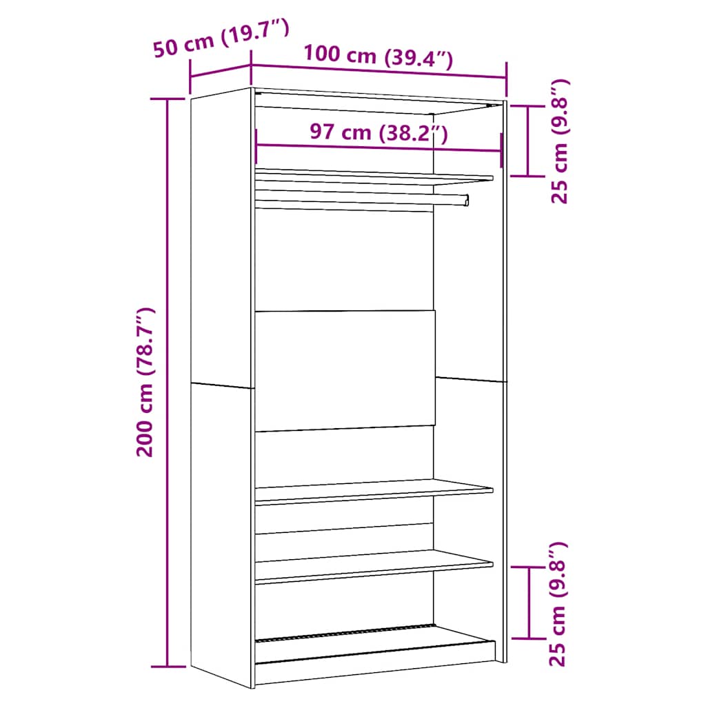 klædeskab 100x50x200 cm konstrueret træ gammelt trælook