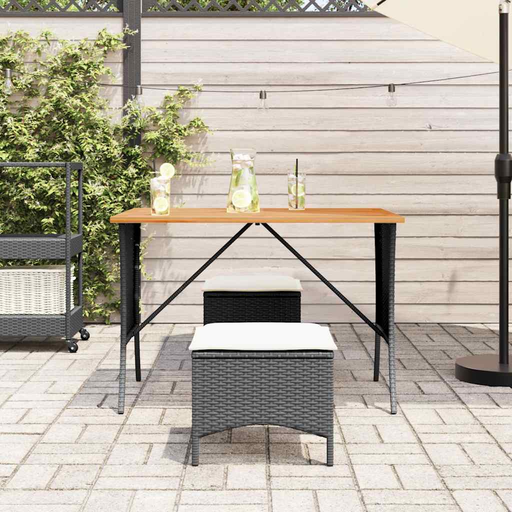 havebord med top i akacietræ 105x75x72 cm polyrattan sort