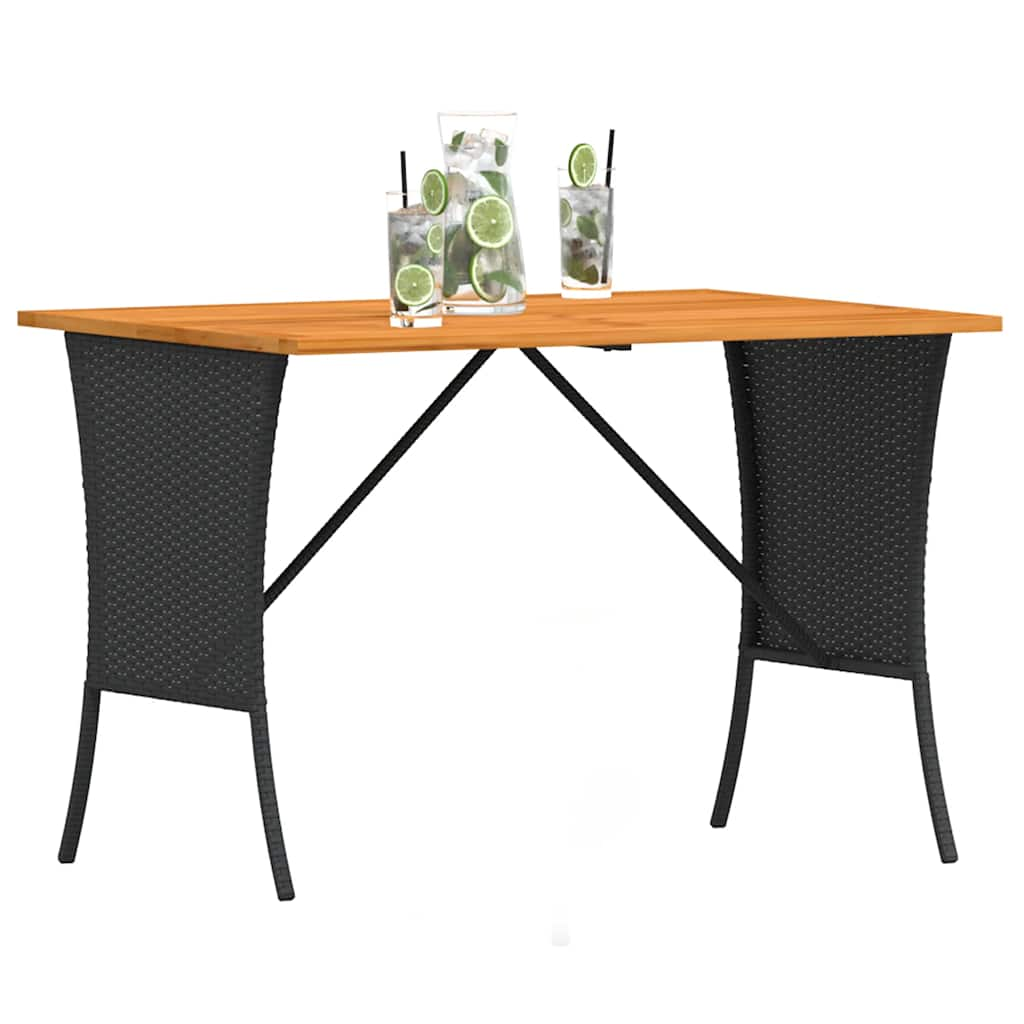 havebord med top i akacietræ 105x75x72 cm polyrattan sort