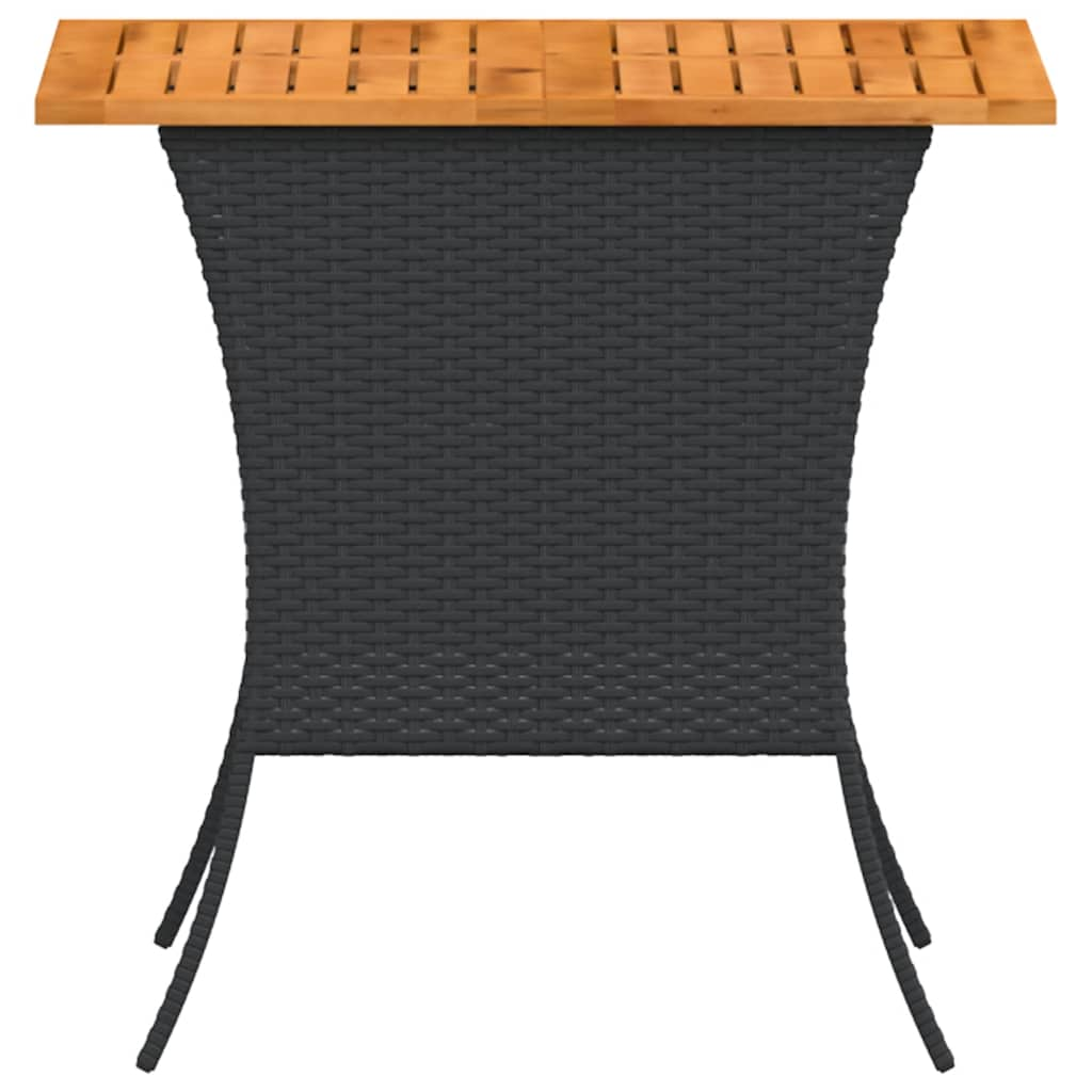 havebord med top i akacietræ 105x75x72 cm polyrattan sort