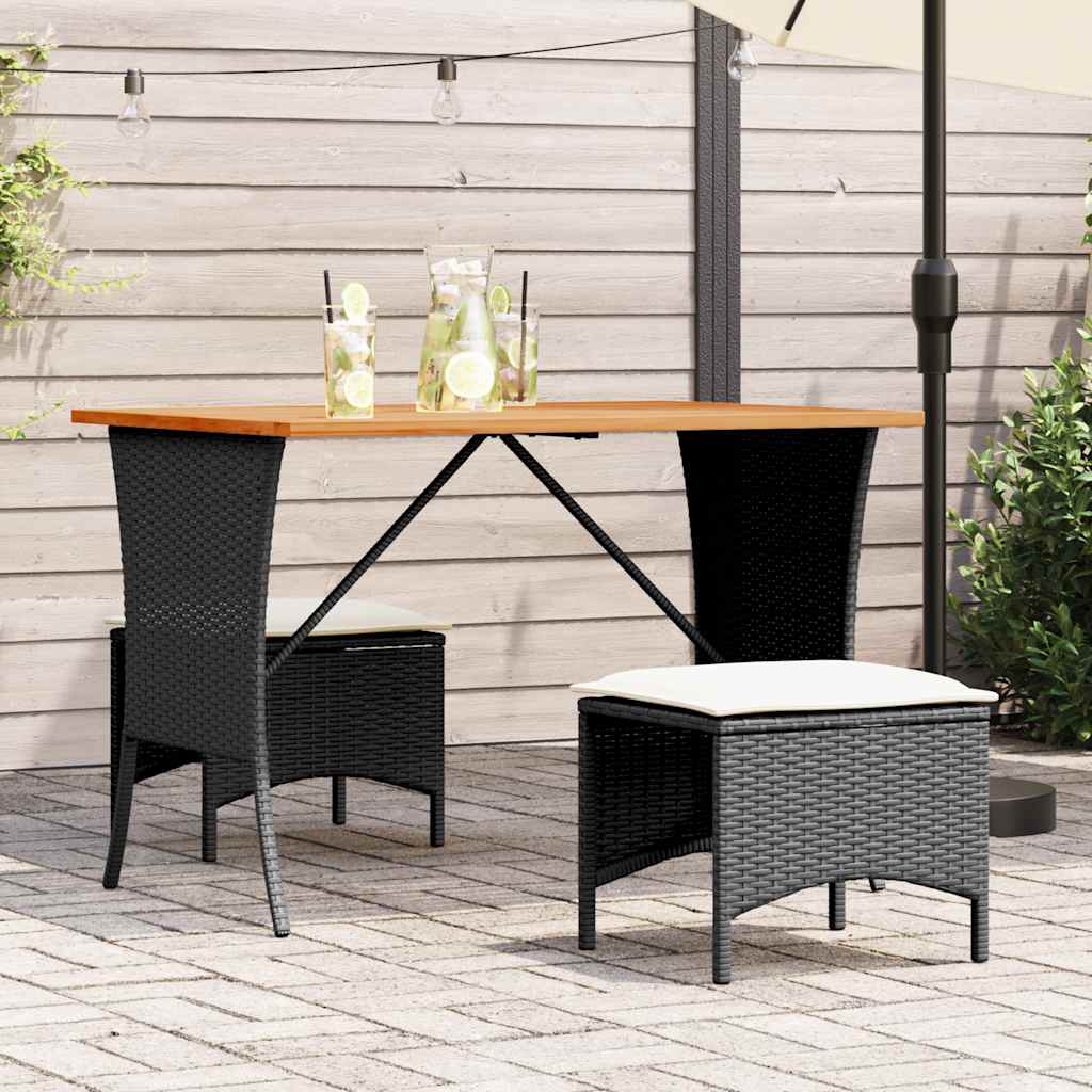 havebord med top i akacietræ 105x75x72 cm polyrattan sort