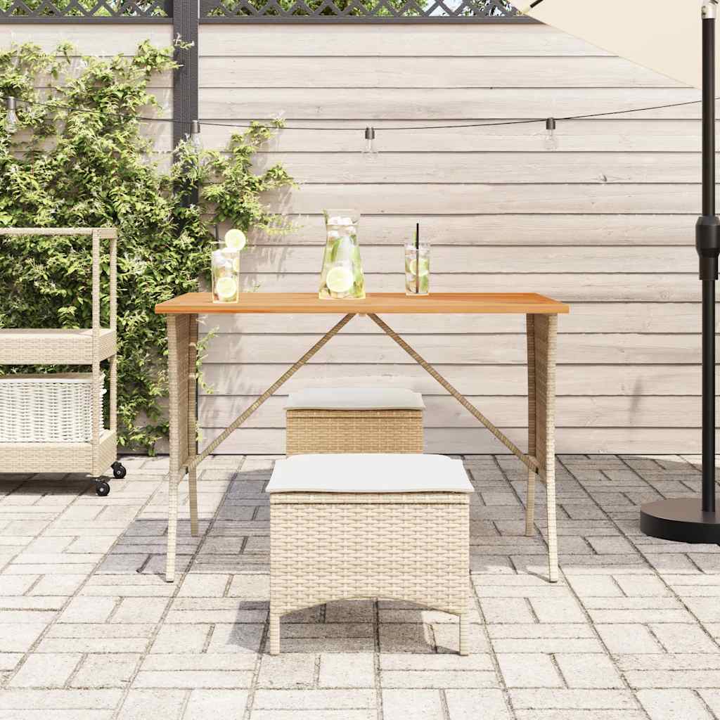 havebord med top i akacietræ 105x75x72 cm polyrattan beige