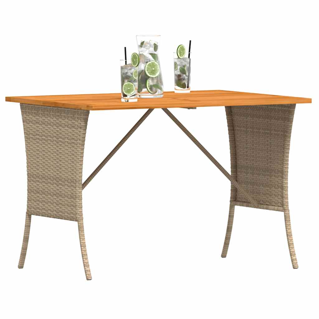 havebord med top i akacietræ 105x75x72 cm polyrattan beige