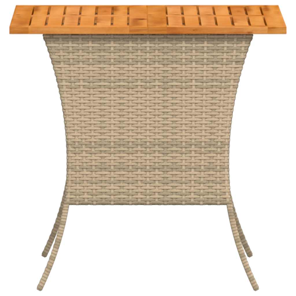 havebord med top i akacietræ 105x75x72 cm polyrattan beige