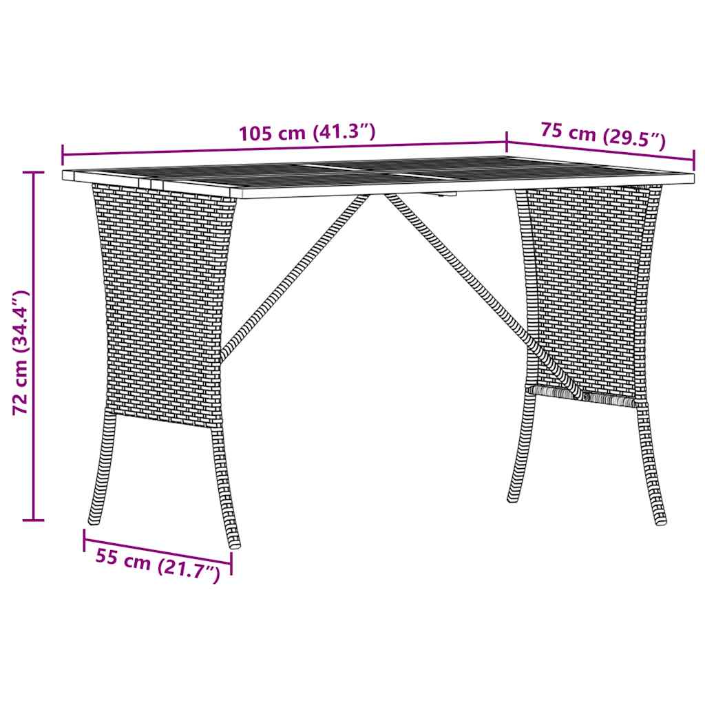 havebord med top i akacietræ 105x75x72 cm polyrattan beige