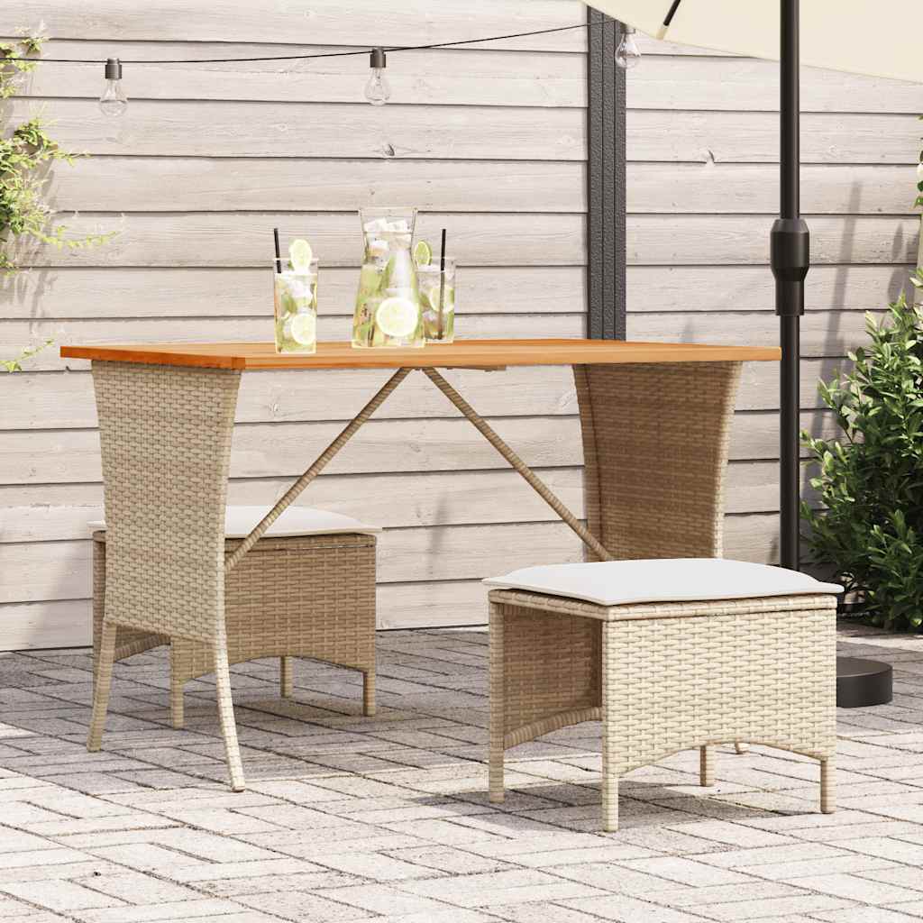 havebord med top i akacietræ 105x75x72 cm polyrattan beige