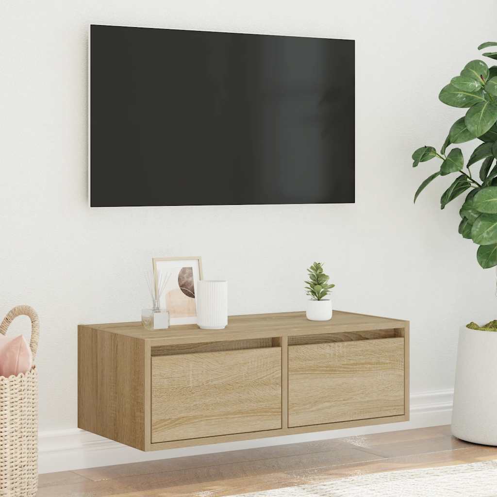 tv-bord med LED-lys 75x35,5x25 cm sonoma-eg