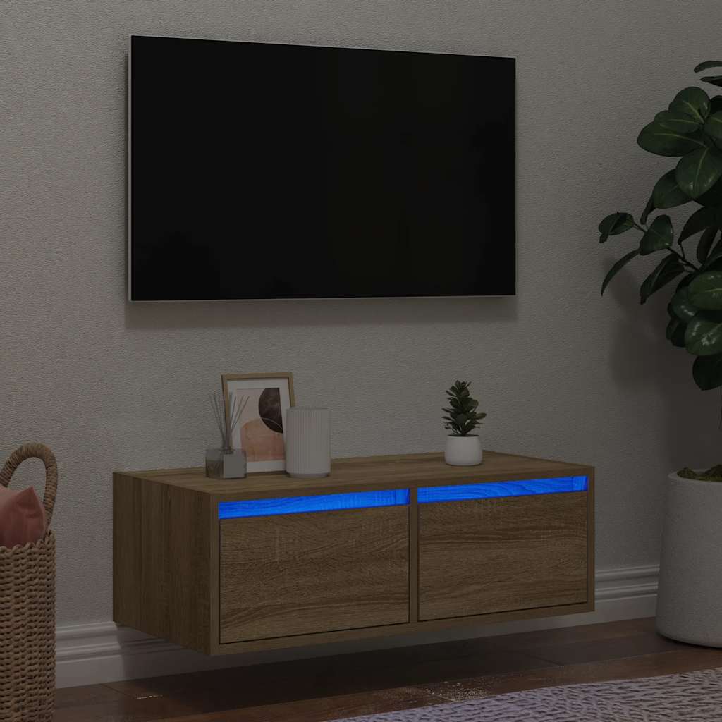 tv-bord med LED-lys 75x35,5x25 cm sonoma-eg