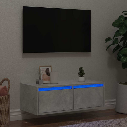 sengebord med LED-lys 75x35,5x25 cm betongrå