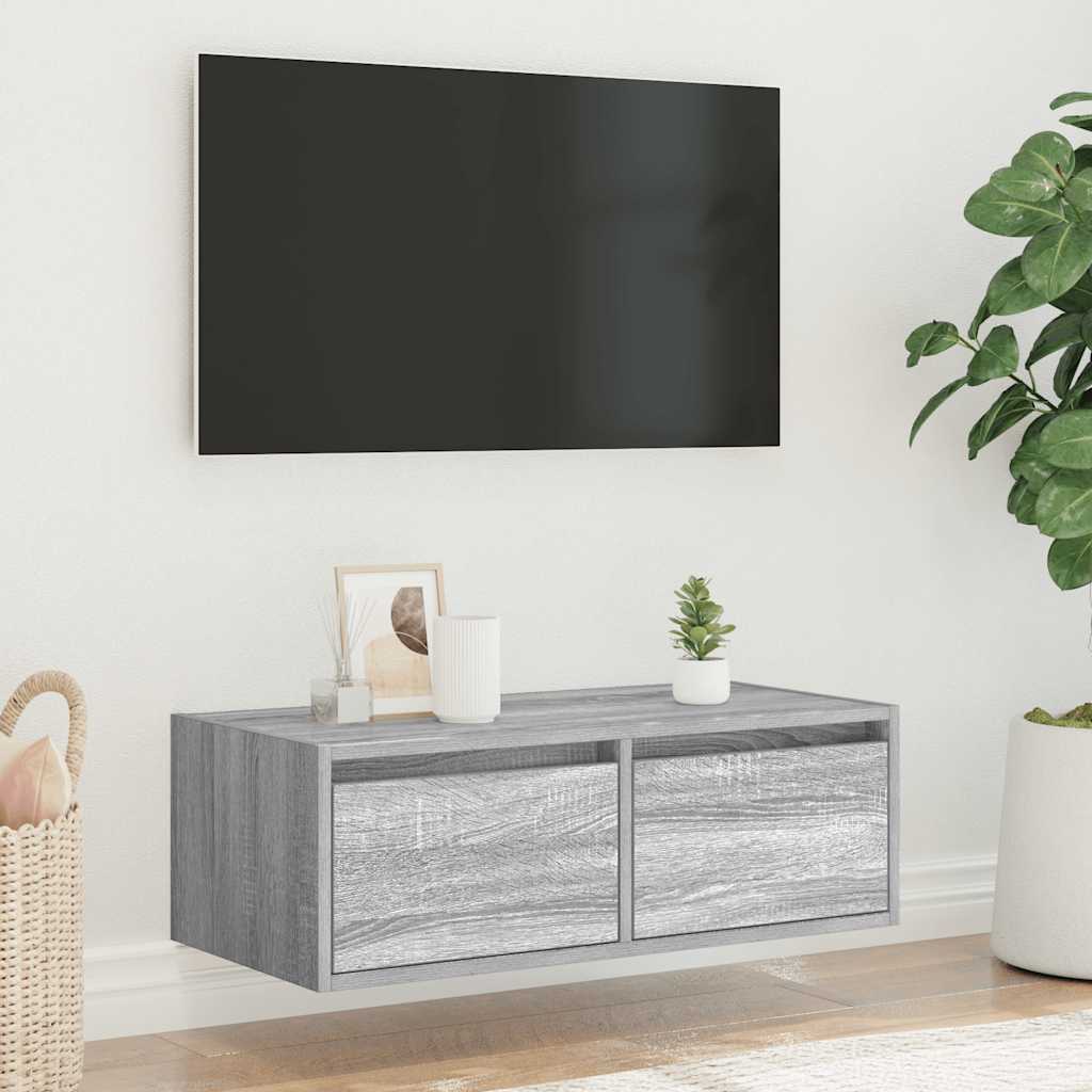 tv-bord med LED-lys 75x35,5x25 cm grå sonoma-eg