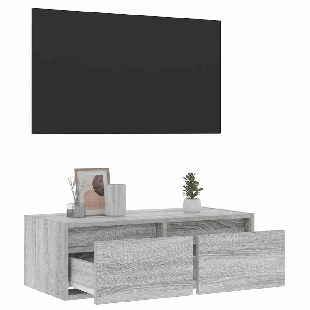 tv-bord med LED-lys 75x35,5x25 cm grå sonoma-eg