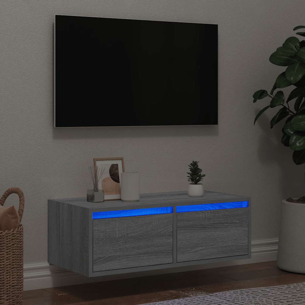 tv-bord med LED-lys 75x35,5x25 cm grå sonoma-eg