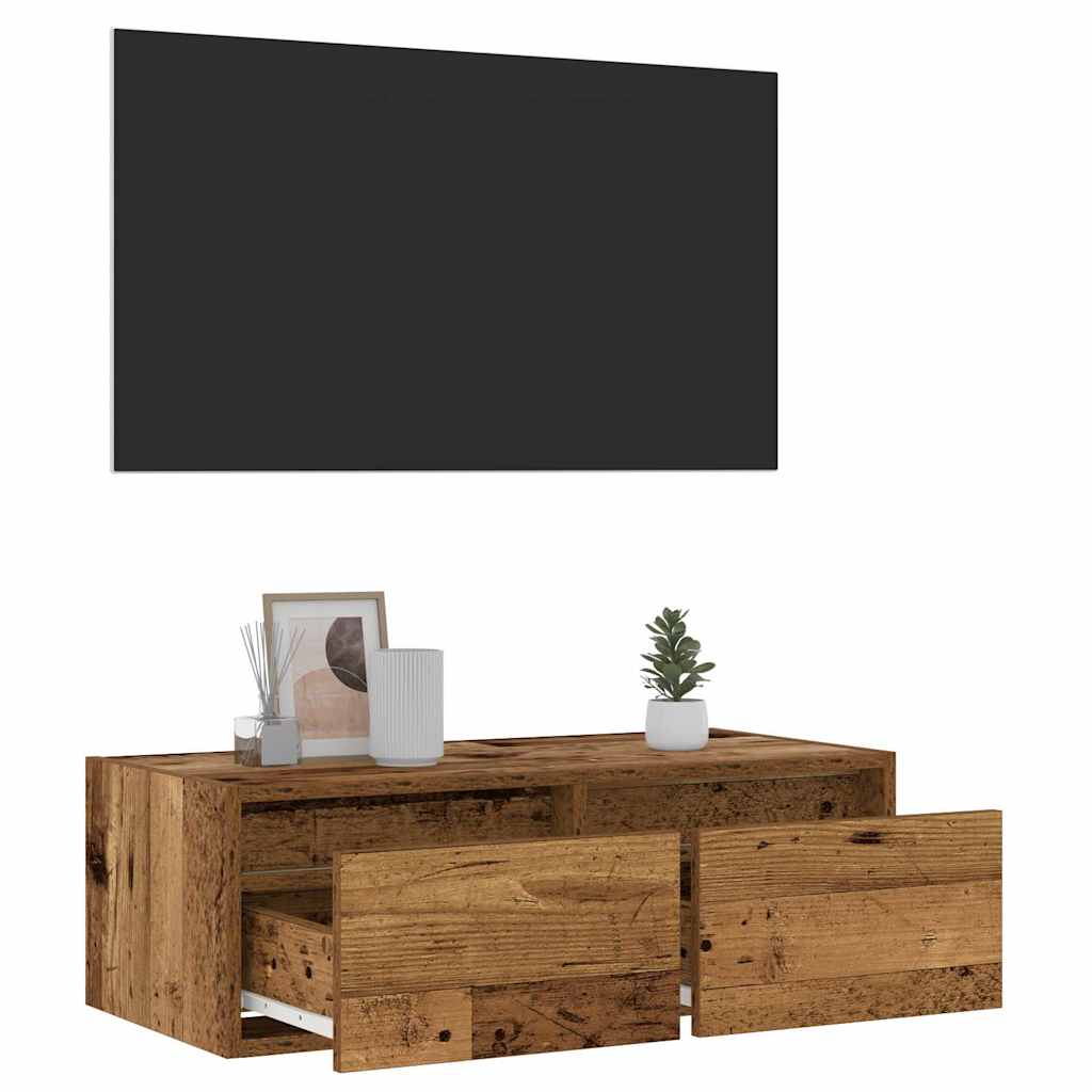 tv-bord med LED-lys 75x35,5x25 cm antikt træ