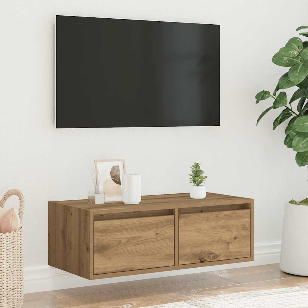 tv-bord med LED-lys 75x35,5x25 cm kunsteg