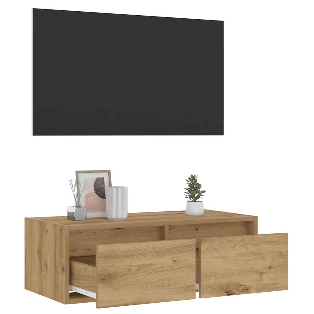 tv-bord med LED-lys 75x35,5x25 cm kunsteg