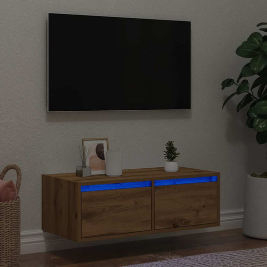 tv-bord med LED-lys 75x35,5x25 cm kunsteg