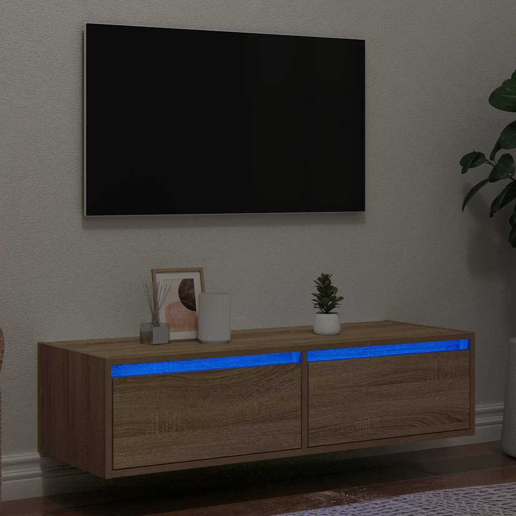 tv-bord med LED-lys 100X35,5x25 cm sonoma-eg