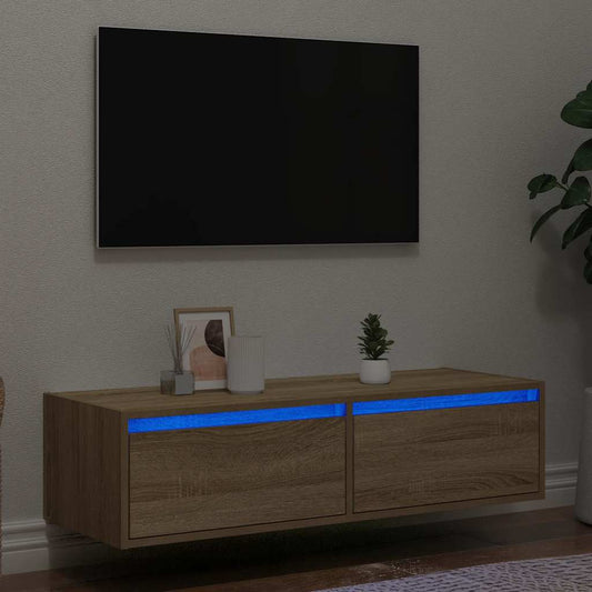 tv-bord med LED-lys 100X35,5x25 cm sonoma-eg