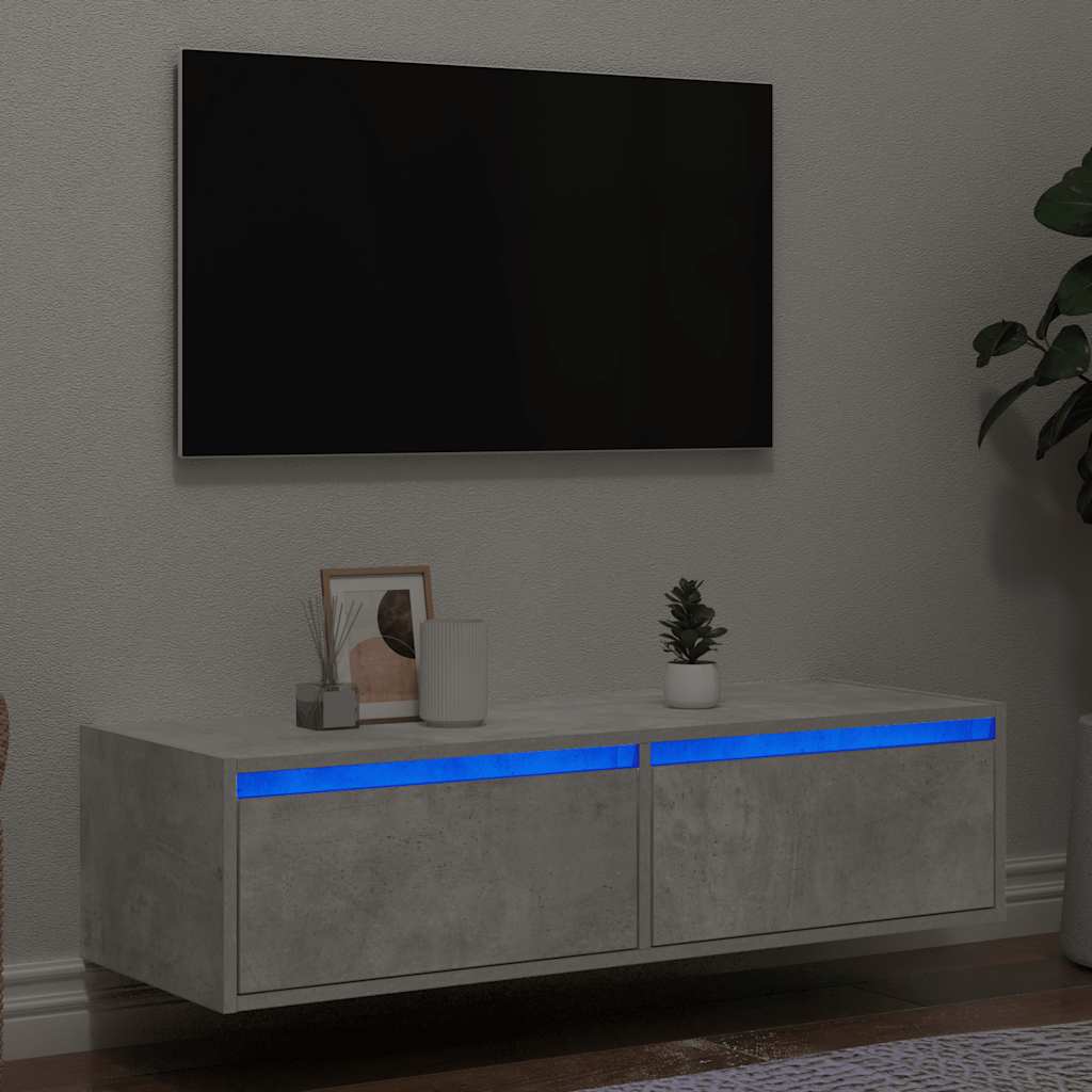 sengebord med LED-lys 100X35,5x25 cm betongrå