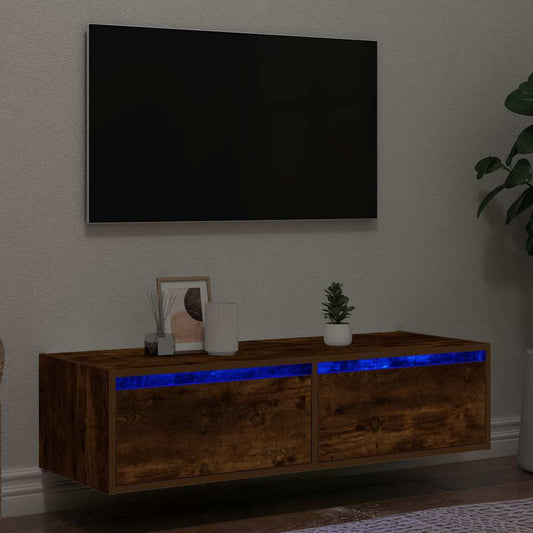 tv-bord med LED-lys 100X35,5x25 cm røget egetræsfarve