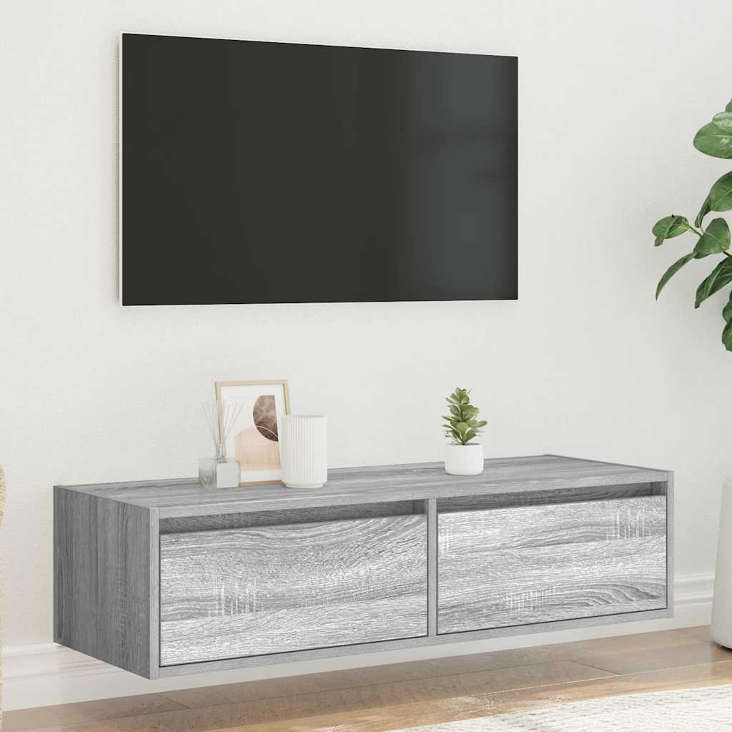 tv-bord med LED-lys 100X35,5x25 cm grå sonoma-eg