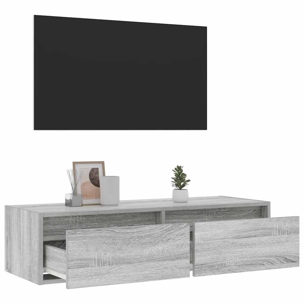 tv-bord med LED-lys 100X35,5x25 cm grå sonoma-eg