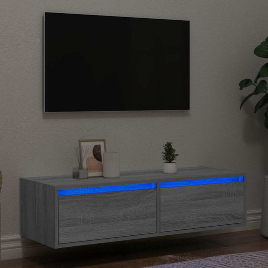 tv-bord med LED-lys 100X35,5x25 cm grå sonoma-eg