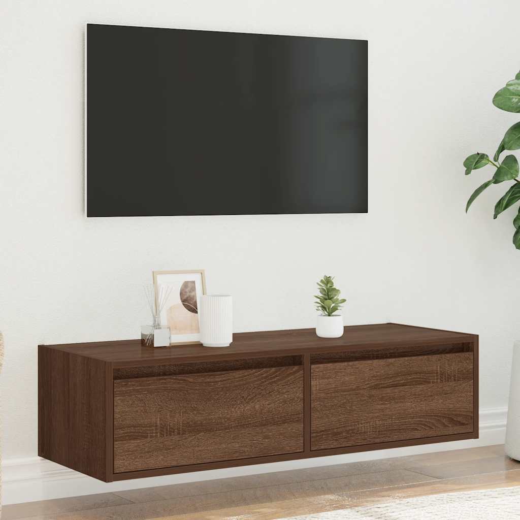 tv-bord med LED-lys 100X35,5x25 cm brun egetræsfarve