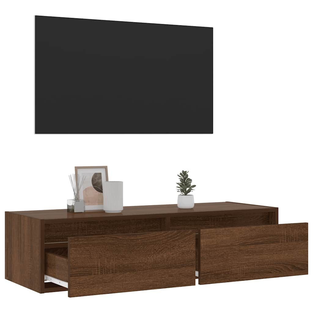 tv-bord med LED-lys 100X35,5x25 cm brun egetræsfarve