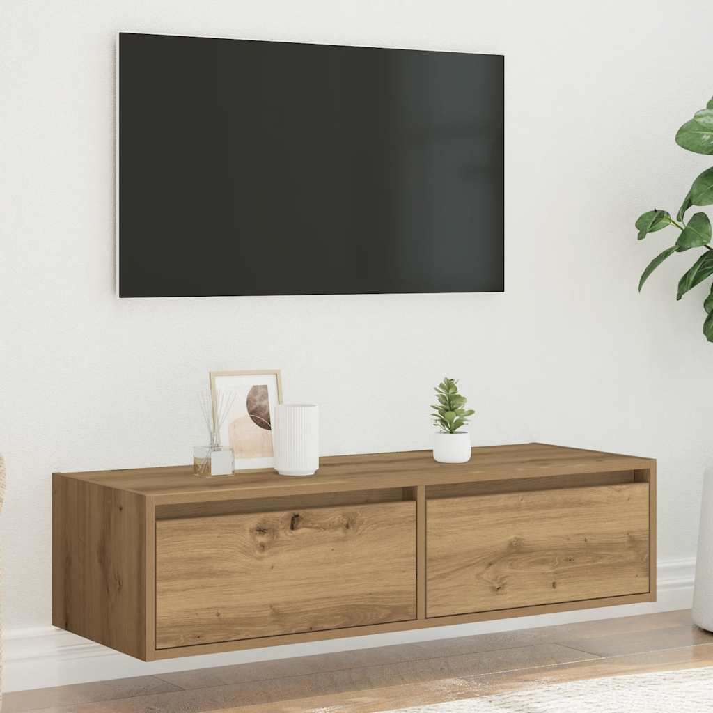 tv-bord med LED-lys 100X35,5x25 cm kunsteg