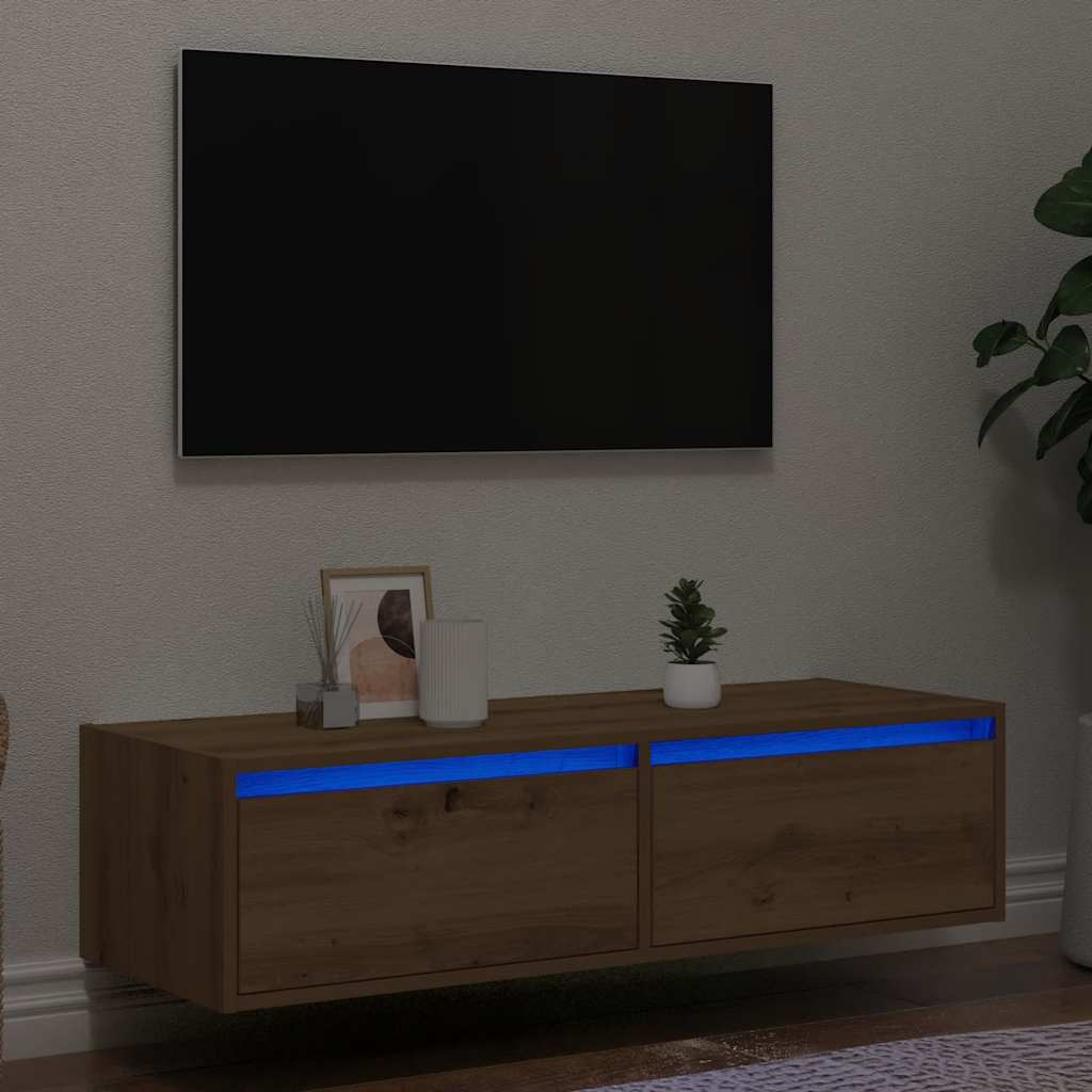 tv-bord med LED-lys 100X35,5x25 cm kunsteg