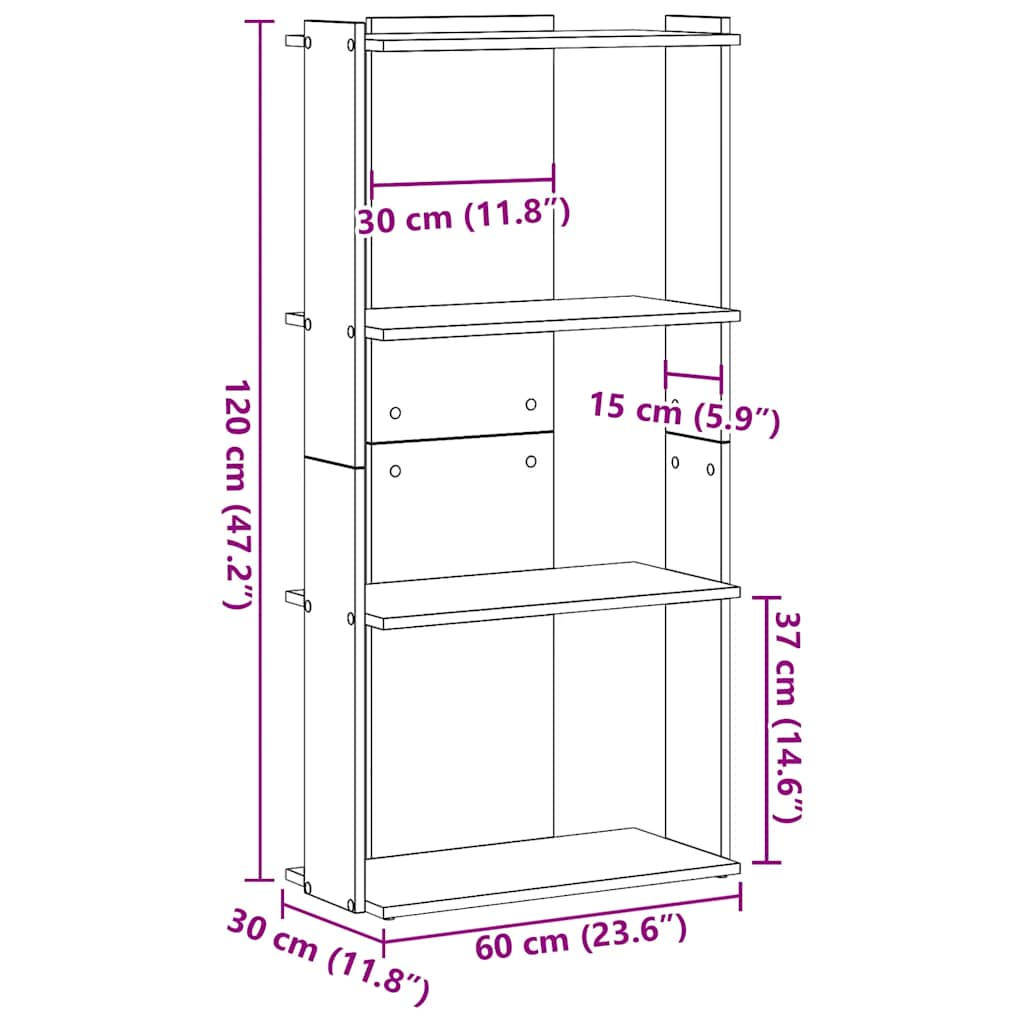 bogreol med 3 hylder 60x30x120 cm konstrueret træ hvid