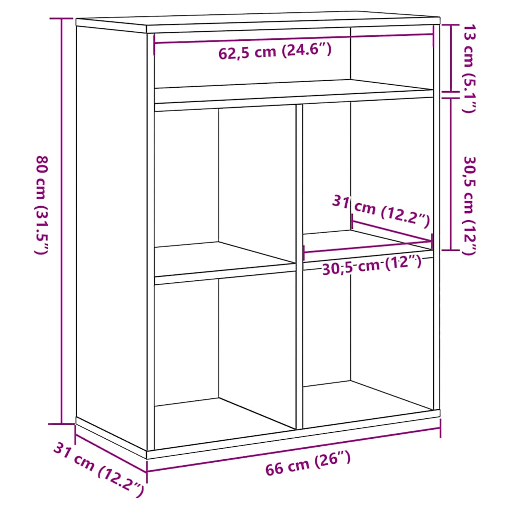 bogreol 66x31x80 cm konstrueret træ sonoma-eg