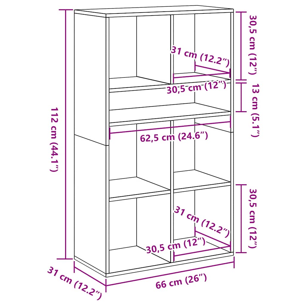 bogreol 66x31x112 cm konstrueret træ sort