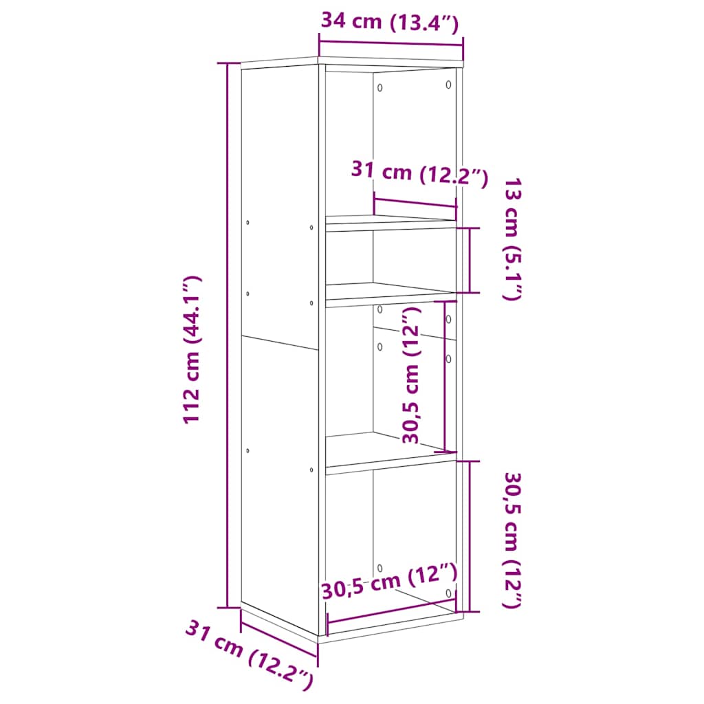 bogreol 34x31x112 cm konstrueret træ sonoma-eg