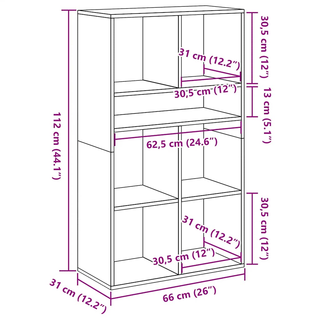 bogreol 66x31x112 cm konstrueret træ hvid