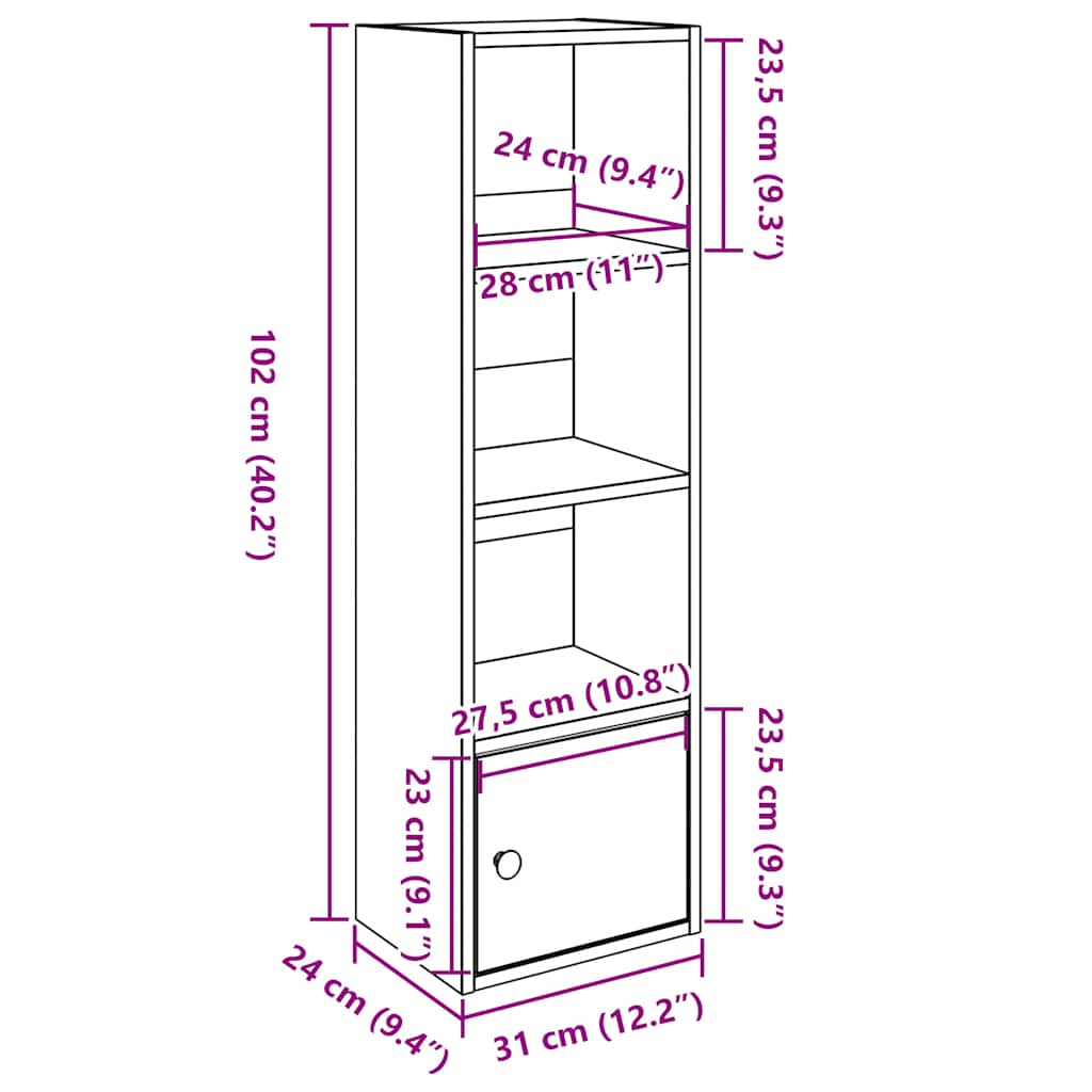 bogreol 31x24x102 cm konstrueret træ sort-eg