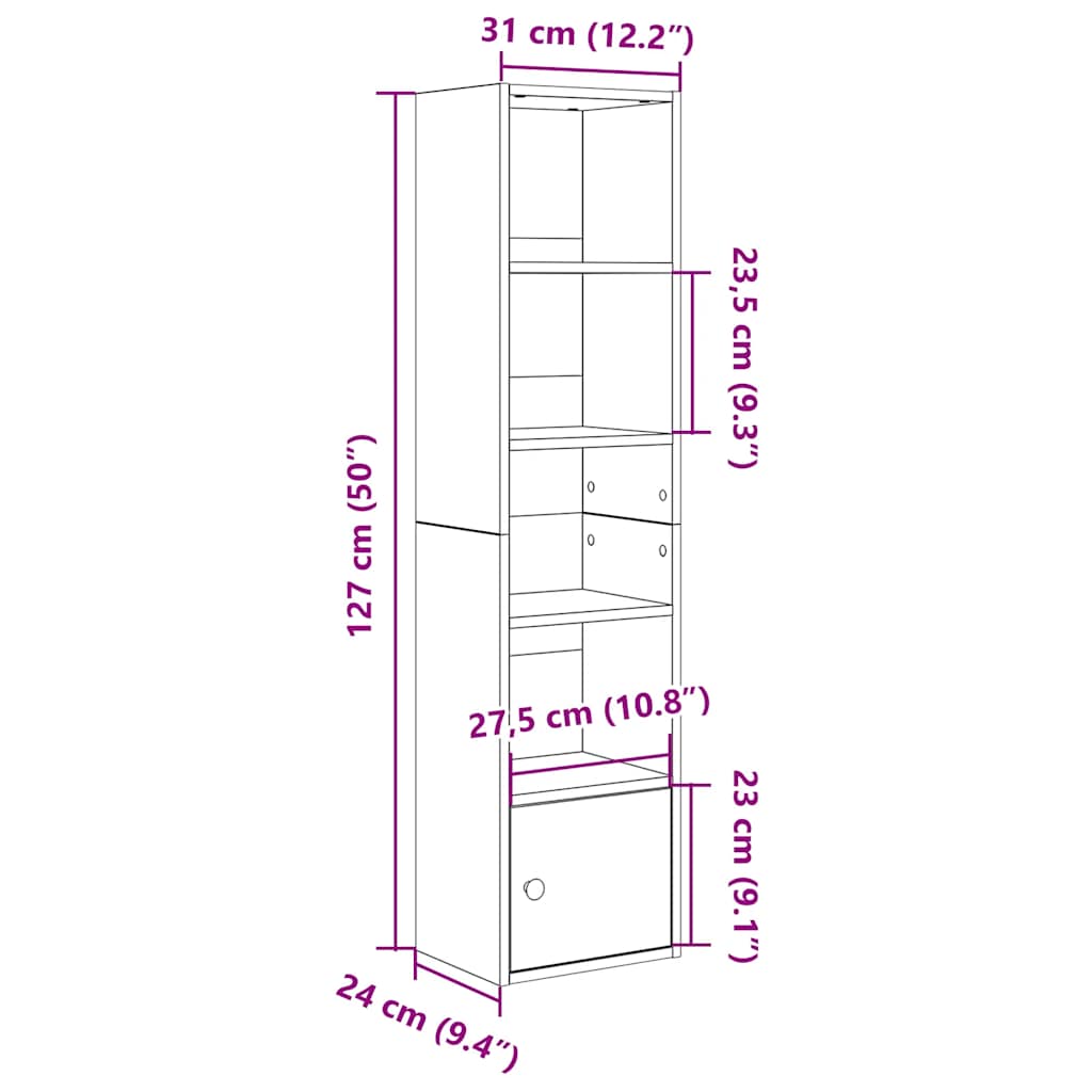 bogreol 31x24x127 cm konstrueret træ sort-eg