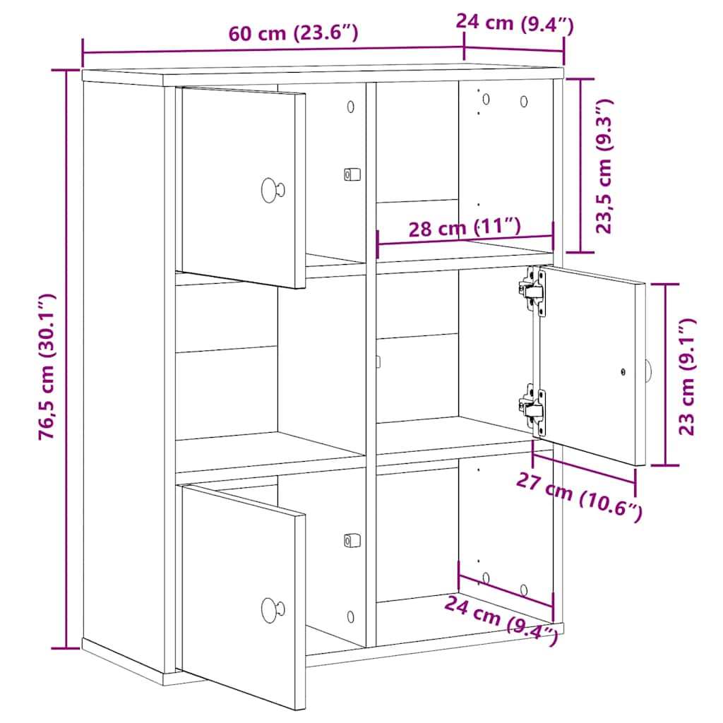 bogreol 60x24x76,5 cm konstrueret træ antikt træ