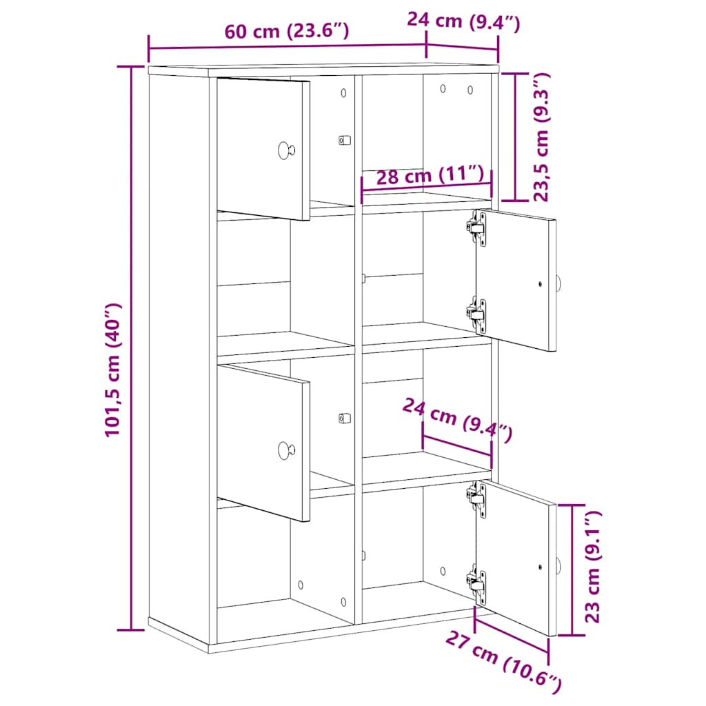 bogreol 60x24x101,5 cm konstrueret træ hvid