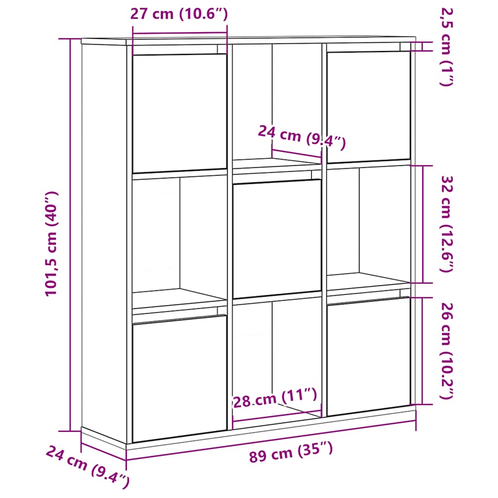 bogreol 89x24x101,5 cm konstrueret træ sort-eg